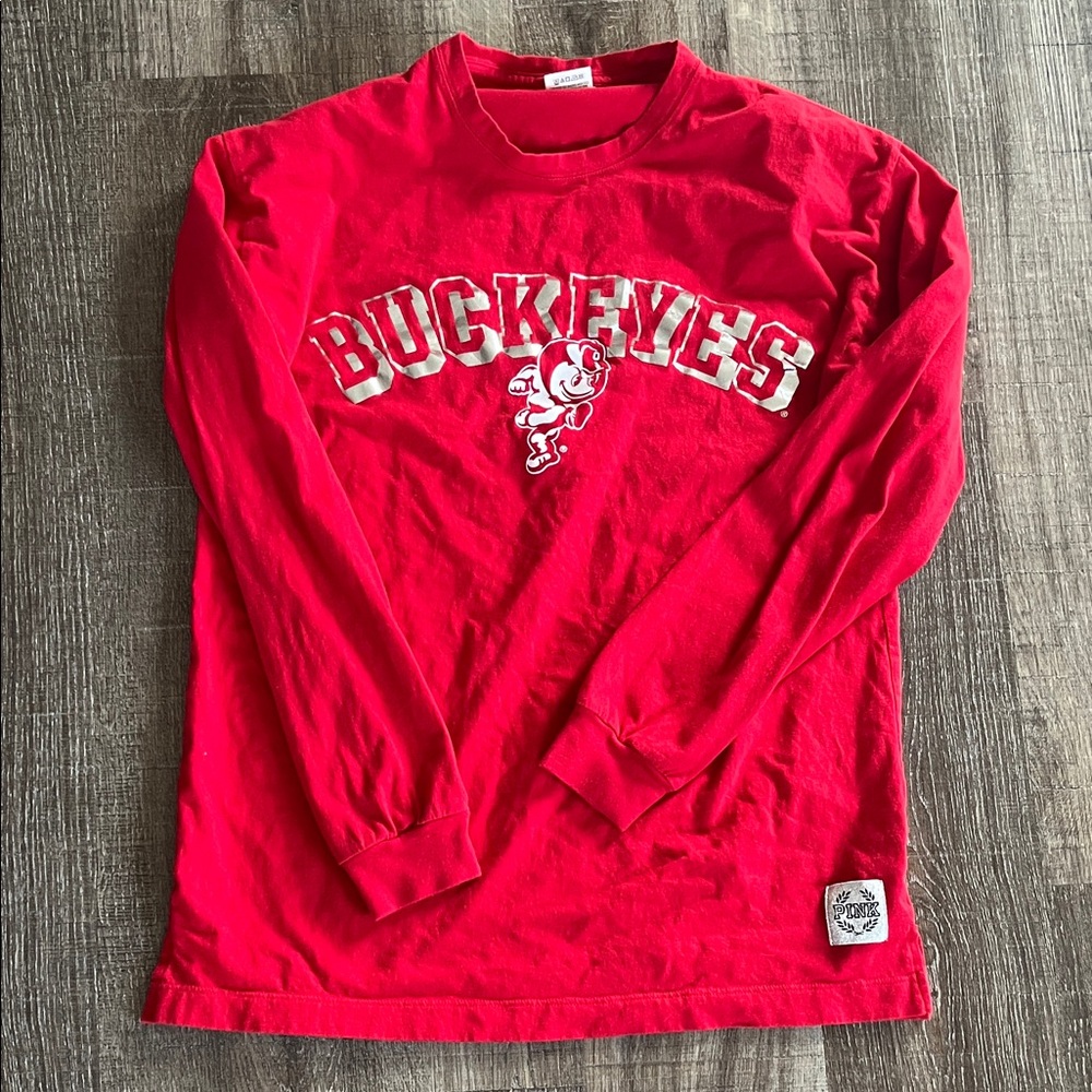 PINK Victoria's Secret Red Buckeyes Long Sleeve Tee